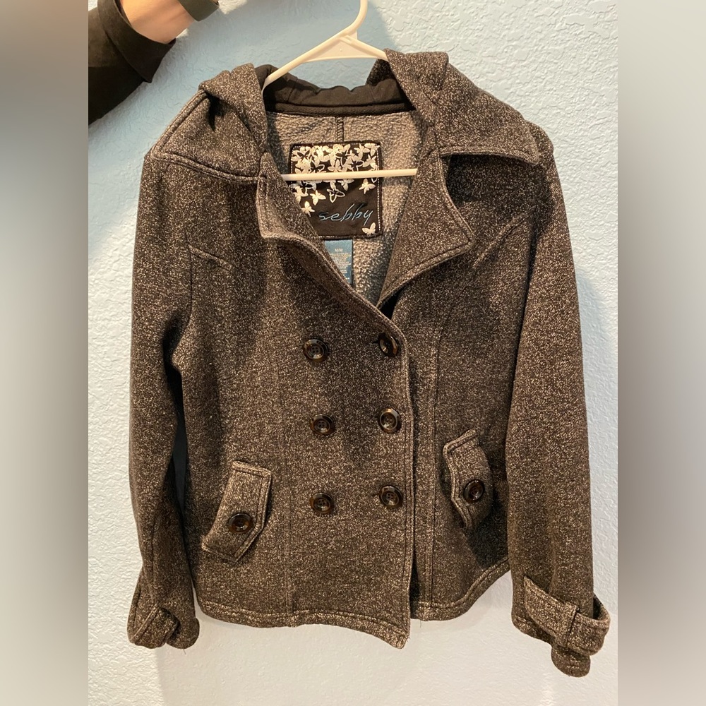 womens Sebby coat, size medium, black, it has a hood